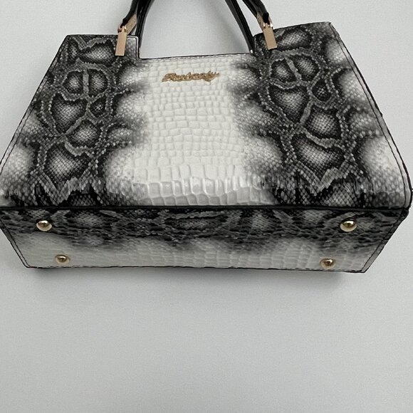 NWOT Snakeskin PU Leather Double Handle Satchel with Crossbody Strap Bla… - Picture 2 of 8